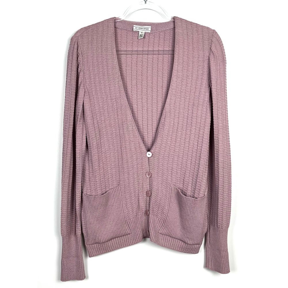 St John Sport Button Front Textured Wool Blend Cardigan